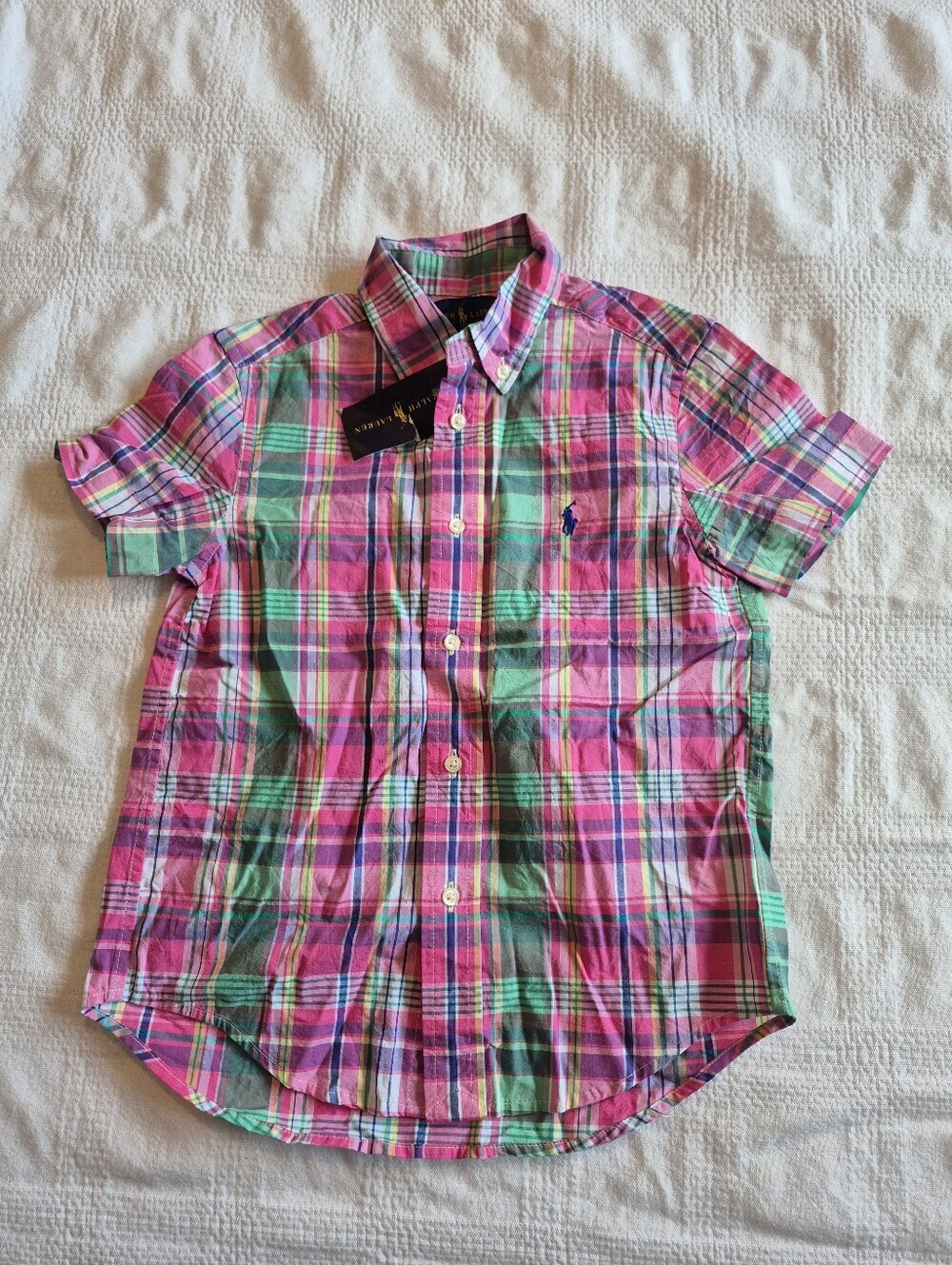 Ralph Lauren boys size 5 button up short sleeve plaid shirt NEW